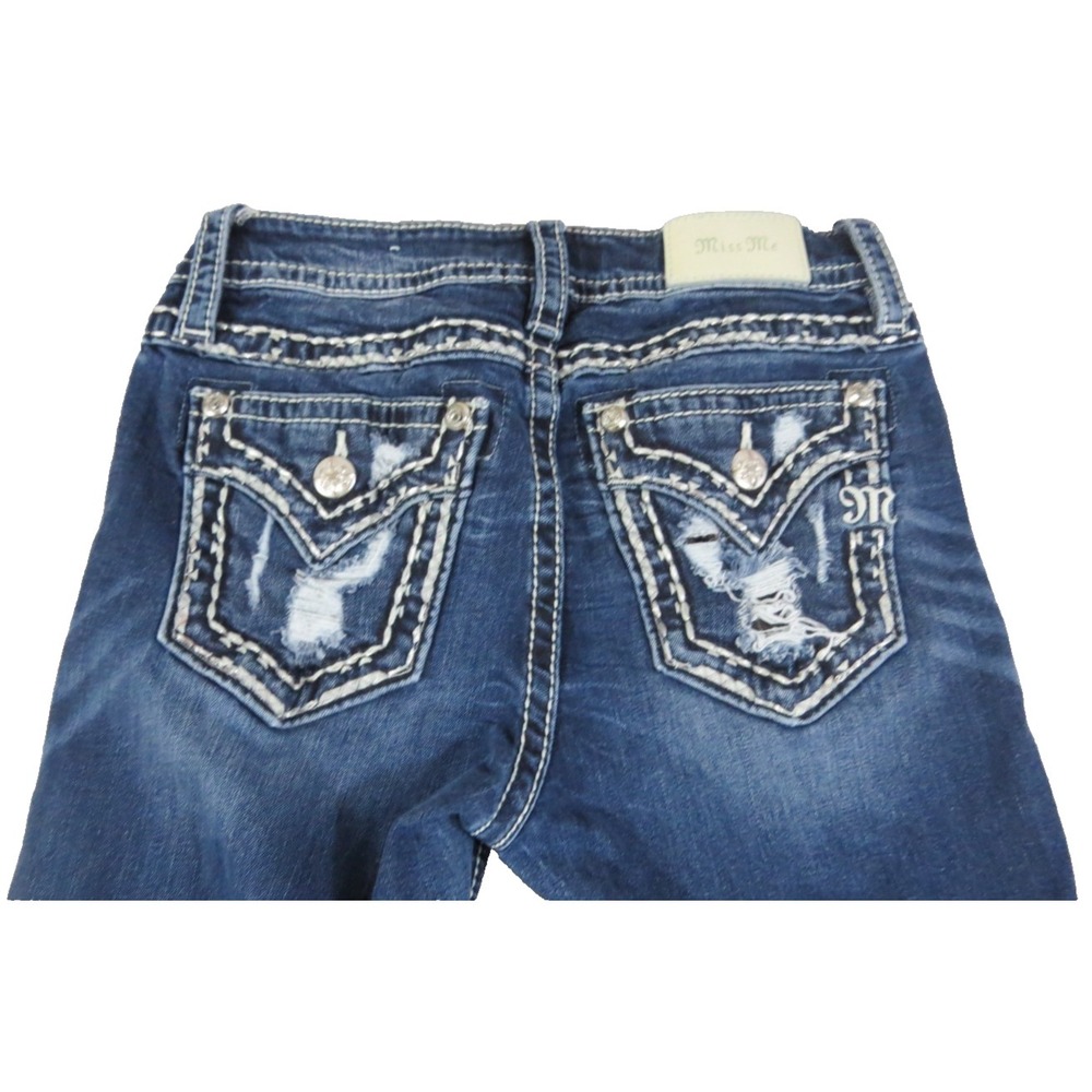 Miss Me Mid-Rise Ankle Skinny Jeans Embellished Distressed Denim Women's 26 Blue
